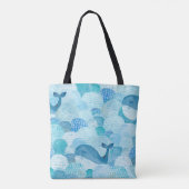 Wellen, Wale, kindische blaue Textur Tasche (Rückseite)