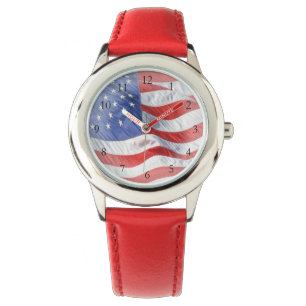 Wellenartig bewegende amerikanische Flagge Armbanduhr