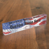 Wellenartig bewegende amerikanische Flagge Namensplakette (Seite)