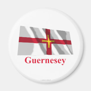 Wellenartig bewegende Flagge Guernseys mit Namen Magnet