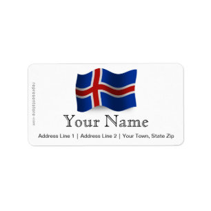 Wellenartig bewegende Flagge Islands Adressaufkleber