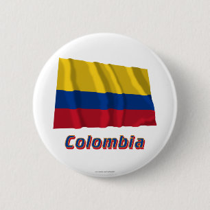 Wellenartig bewegende Flagge Kolumbiens mit Namen Button