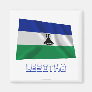 Wellenartig bewegende Flagge Lesothos mit Namen Magnet