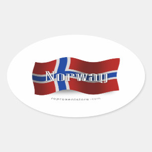 Wellenartig bewegende Flagge Norwegens Ovaler Aufkleber