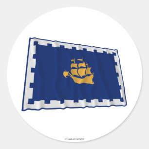 Wellenartig bewegende Flagge Québec-Stadt Runder Aufkleber