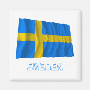 Wellenartig bewegende Flagge Schwedens mit Namen Magnet