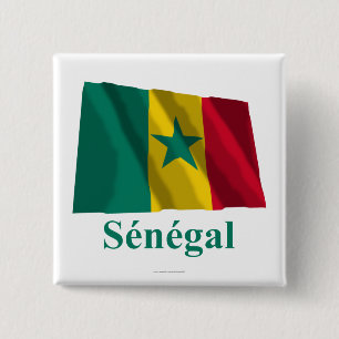 Wellenartig bewegende Flagge Senegals mit Namen Button