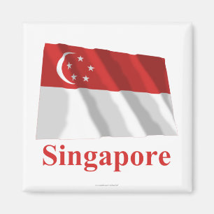 Wellenartig bewegende Flagge Singapurs mit Namen Magnet