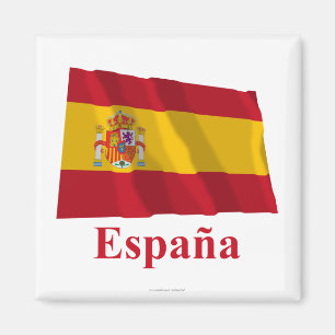 Wellenartig bewegende Flagge Spaniens mit Namen Magnet
