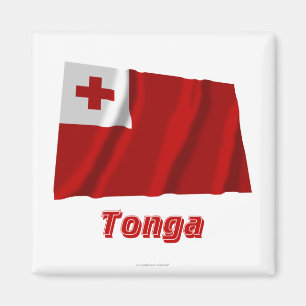 Wellenartig bewegende Flagge Tongas mit Namen Magnet