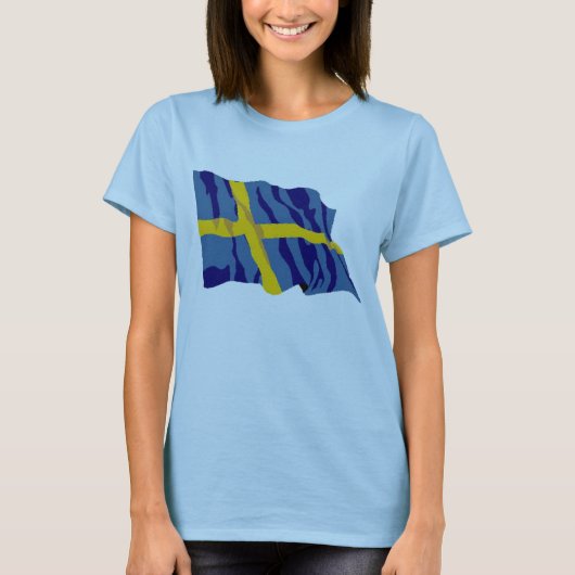 Wellenartig bewegende schwedische Flagge T-Shirt (Vorderseite)