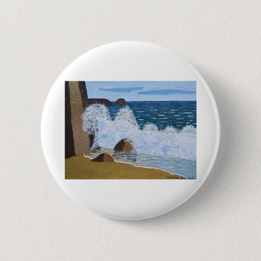 Wellenbrecher am Strand Button (Vorderseite)