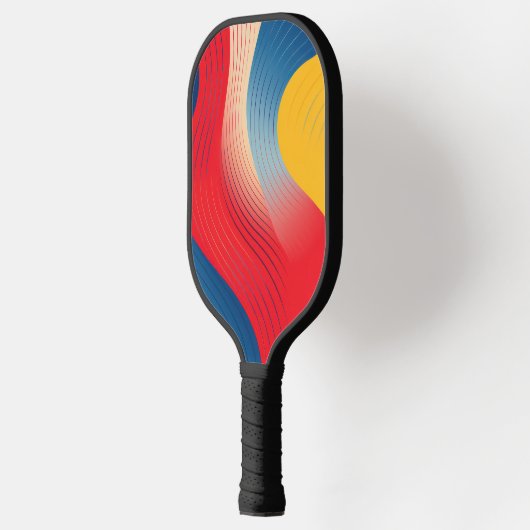 Wellenformen in Gelb, Blau und Rot Pickleball Schläger (Links)