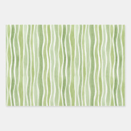 Wellenförmige Limettengrüne Creme Streifen Geschenkpapier Set