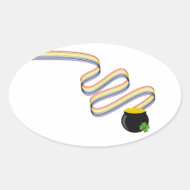 Wellenförmige Regenbogenstreifen führen zu einem T Ovaler Aufkleber