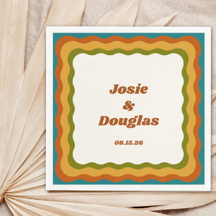 Wellenförmige Retro-Hochzeit im Stil der 70er Jahr Serviette