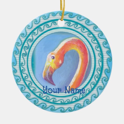 Wellenförmiger Flamingo Keramik Ornament (Vorne)