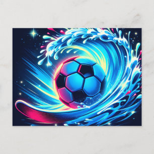 Wellenfußball Futuristischer Ozean Fußball Surfen Ankündigungspostkarte