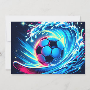 Wellenfußball Futuristischer Ozean Fußball Surfen Feiertagskarte