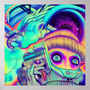 Wellenmusik, der 80er stilisierte Surreallandschaf Poster