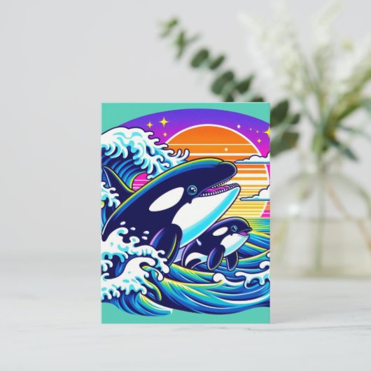 Wellenreiten Postkarte (Stehend Vorderseite)