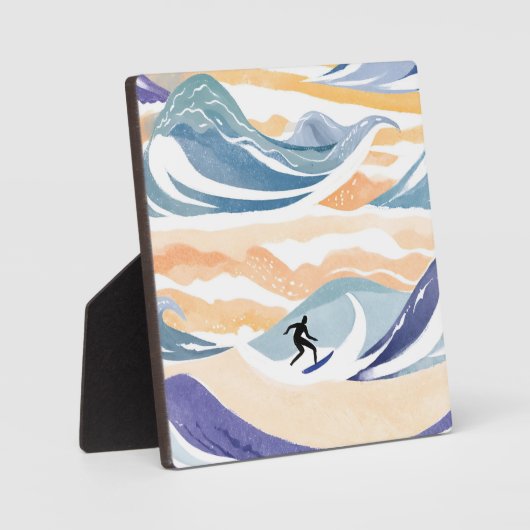 Wellenreiten | Zeitgenössischer Wasserfarbenozean Fotoplatte (Vorderseite)