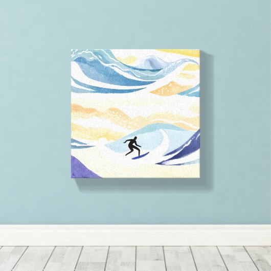 Wellenreiten | Zeitgenössischer Wasserfarbenozean Leinwanddruck (Insitu (Holzboden))