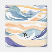 Wellenreiten | Zeitgenössischer Wasserfarbenozean Magnet (Vorne)