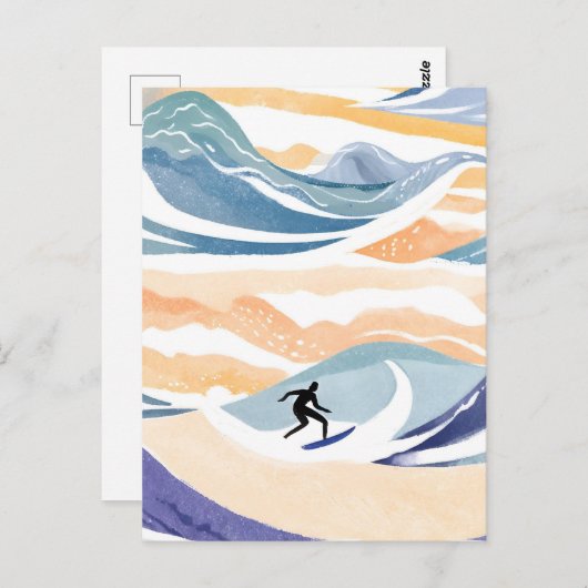 Wellenreiten | Zeitgenössischer Wasserfarbenozean Postkarte (Vorne/Hinten)