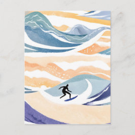Wellenreiten | Zeitgenössischer Wasserfarbenozean Postkarte