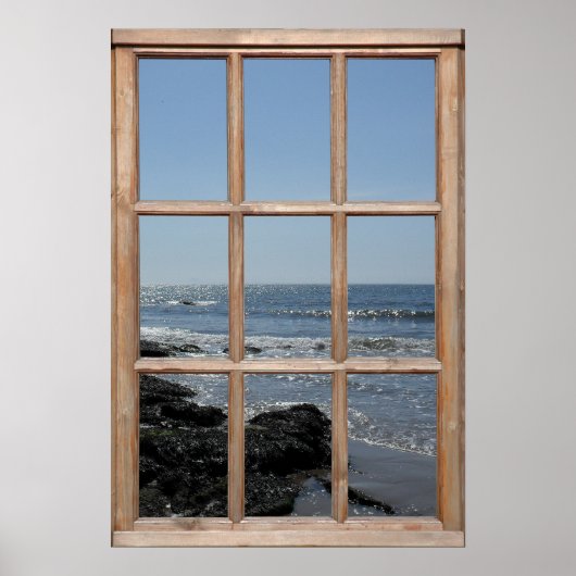 Wellenschlag am Strand von einem Fenster aus Poster (Vorne)