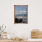 Wellenschlag am Strand von einem Fenster aus Poster (Küche)