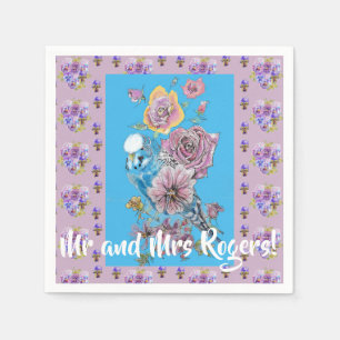 Wellensittich-Aquarell-Blumen-Hochzeitspapier-Serv Serviette
