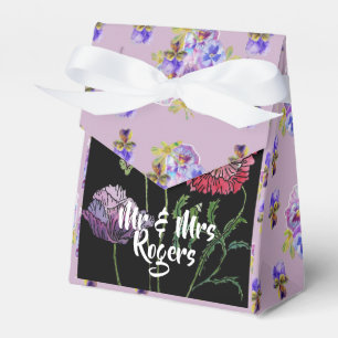 Wellensittich-Aquarell-Blumen-Lila-Hochzeitstorte- Geschenkschachtel