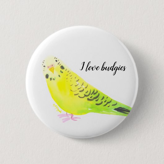Wellensittich Gelb Grün Aquarell Button (Vorderseite)