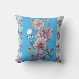 Wellensittich Sittich Rose Wasserfarbe Blumen Kiss Kissen