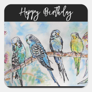 Wellensittich Sittich Vogel Aquarell Männer Vögel Quadratischer Aufkleber