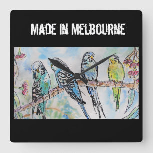 Wellensittich Sittich Vogel Hergestellt in Melbour Quadratische Wanduhr