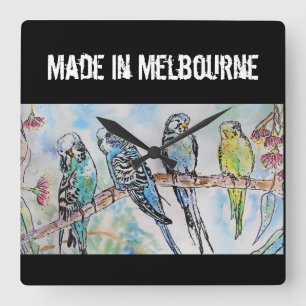 Wellensittich Sittich Vogel Hergestellt in Melbour Quadratische Wanduhr