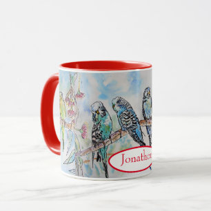 Wellensittich Wellensittiche Vogel Aquarellmalerei Tasse