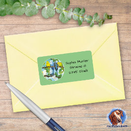 Wellensittiche - Aquarell-Design grün | Adressaufkleber