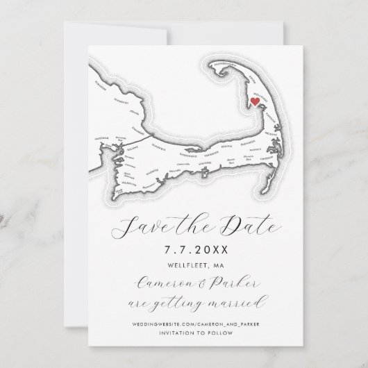 Wellfleet MA Cape Cod Karte Schwarz-Weiß Hochzeit (Vorderseite)