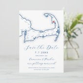 Wellfleet MA Cape Cod Map Navy Blue Wedding Save The Date (Stehend Vorderseite)