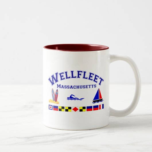 Wellfleet MA Signal-Flaggen Zweifarbige Tasse (Rechts)