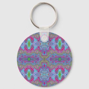 Wellig Himmelblau Mehrfarbiges Trippy-Muster Schlüsselanhänger