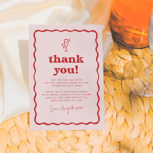 Wellig Retro Rosa & Rot Groovy Moderne Hochzeits-B Dankeskarte