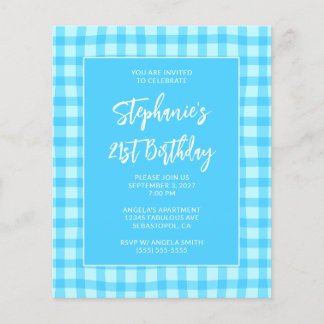 Wellige blaue Sommer-Gingham-Kühn 21. Geburtstag Flyer
