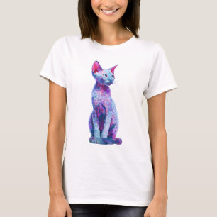 Wellige Pastell-Neon-Cornish-Rex-Katzenfrau T-Shirt