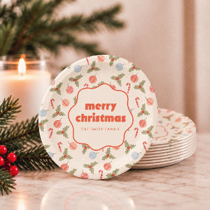 Wellige Rahmen-Frohe Weihnachten Pappteller