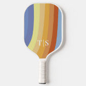 Wellige Retro-Streifen-Monogramm Pickleball Schläger (Rückseite)